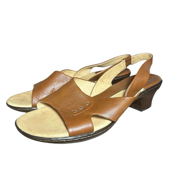 Sofft Brown Leather Slingback Sandals 8.5W Wide Width Comfort Heel Casual Shoes - Picture 3 of 10